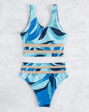 Load image into Gallery viewer, Random Allover Print Contrast Mesh Bikini Swimsuit
