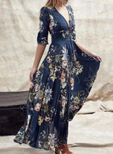 Load image into Gallery viewer, Print/Floral 1/2 Sleeves A-line Skater Elegant Maxi Dresses
