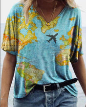 Load image into Gallery viewer, Women&#39;s Short Sleeve Map Printed T-Shirts
