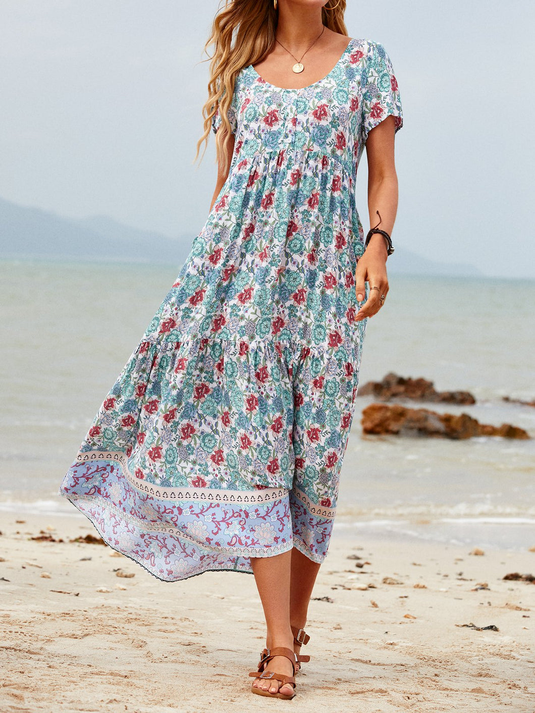 Holiday Cotton-Blend Floral Weaving Dress