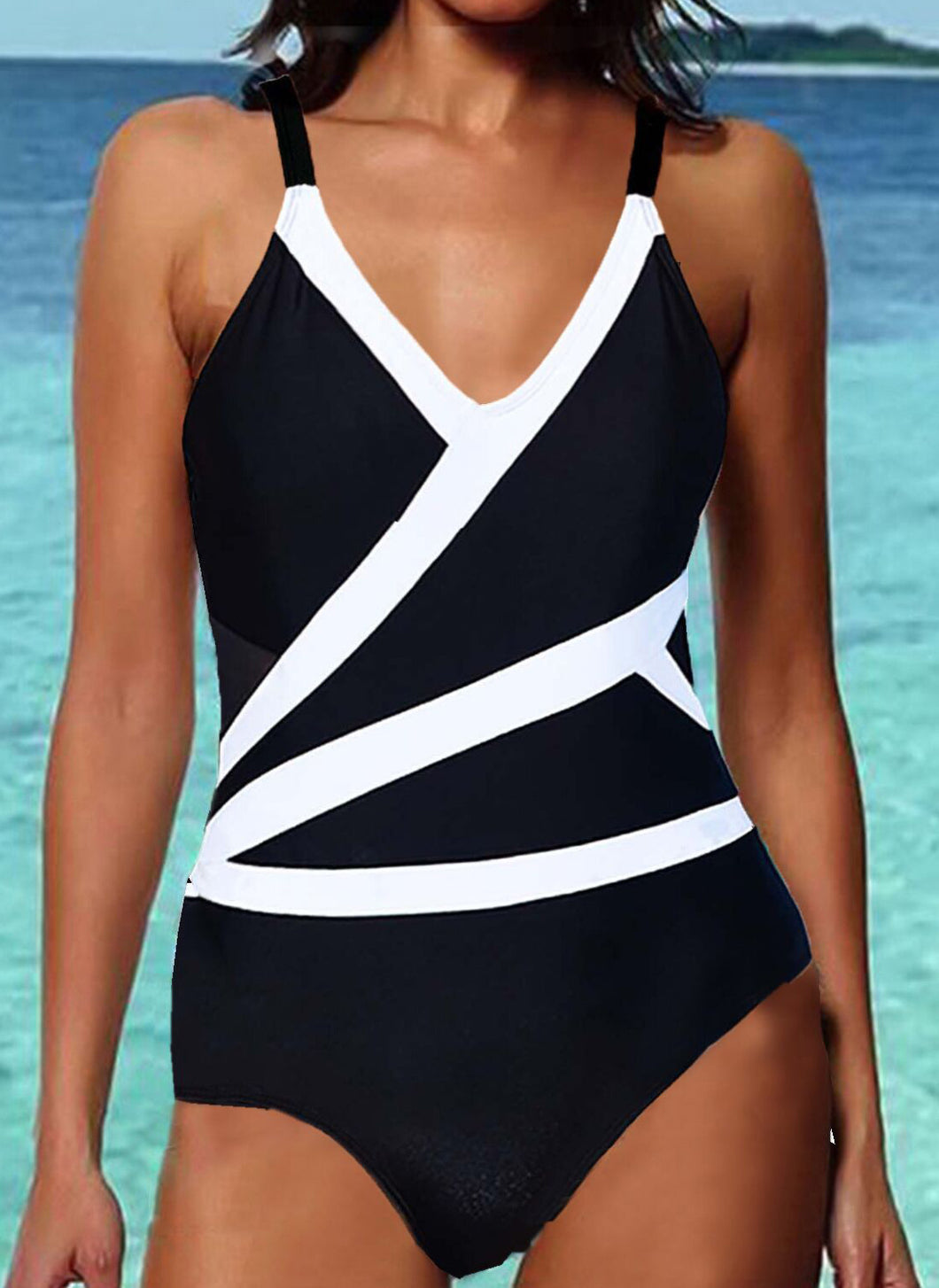 Black and White One Piece Swimsuit Swimwear