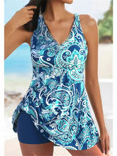 Load image into Gallery viewer, Women&#39;s Printing High Waisted Floral Blue Gray Swimwear Tankini
