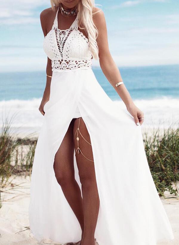 Solid Lace Sleeveless A-line Slip/Skater Sexy/Vacation Maxi Dresses