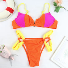 Load image into Gallery viewer, Women&#39;s Swimwear Bikini 2 Piece Swimsuit Open Back Cut Out Color Block Rainbow
