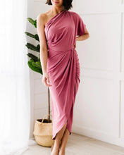 Load image into Gallery viewer, Women&#39;s Solid Color Pink Elegant One Shoulder Twist Wrap Tulip Hem Dress

