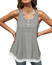 Load image into Gallery viewer, Casual Solid Scoop Neck Fake Button Lace Trim Tank Tops
