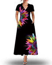 Load image into Gallery viewer, Women&#39;s Casual Multicolor Floral Print Notched Neck Short Sleeve Long Dress
