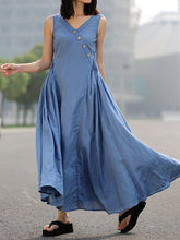 Load image into Gallery viewer, Solid V-Neckline Sleeveless Maxi X-line Dress
