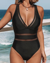 Load image into Gallery viewer, Women&#39;s Solid Mesh Padded Sleeveless V Neck One-Piece Swimsuits
