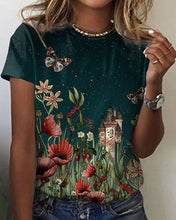 Load image into Gallery viewer, Vintage Floral Butterfly Print Crew Neck Short Sleeve T-shirts

