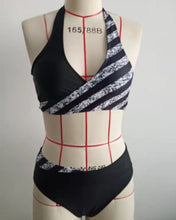 Load image into Gallery viewer, Women&#39;s Color Block Striped Sequin Halter V-Neck Sexy Bikini

