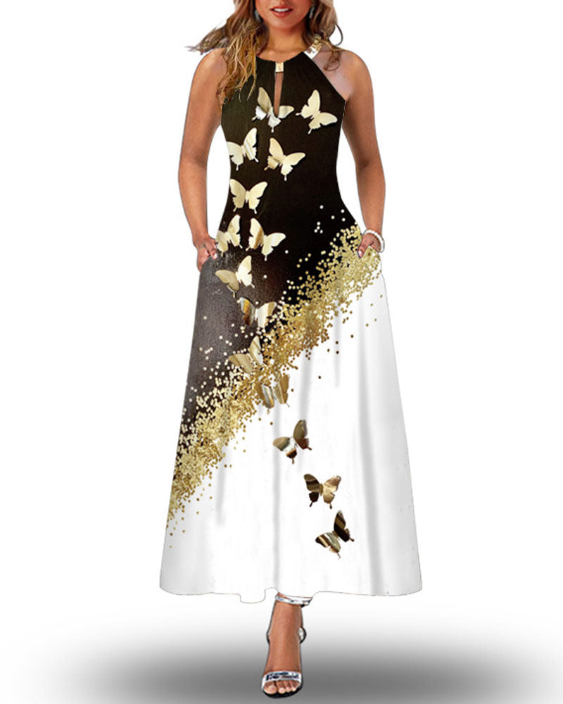 Women's Casual Butterfly Glitter Halter Neck Tank Dress