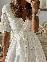 Load image into Gallery viewer, Women&#39;s A Line Dress Knee Length Dress White Half Sleeve Solid Color Hollow Out Ruched Spring Summer V Neck Vacation Modern
