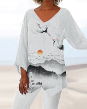 Load image into Gallery viewer, Ink Print Mountain V-neck 3/4 Sleeve Blouses
