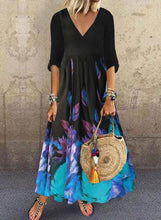 Load image into Gallery viewer, Floral V-Neckline Half Sleeve Maxi Shift Dress
