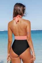 Load image into Gallery viewer, Pink Ruched Halter One Piece Swimsuit
