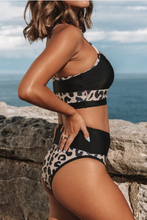 Load image into Gallery viewer, Patchwork Leopard Print High Waisted Bikini Set

