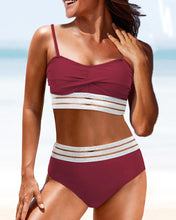 Load image into Gallery viewer, Women’s Solid Stripes High Waist Bikinis
