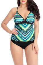 Load image into Gallery viewer, Green Scalloped Print Tankini Swimsuit
