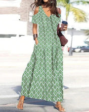 Load image into Gallery viewer, Women&#39;s Green Square V-neck  Short Sleeve Maxi Dress
