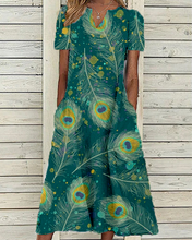 Load image into Gallery viewer, Women&#39;s Elegant Green Peacock Feathers Dresses
