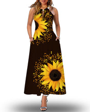Load image into Gallery viewer, Women&#39;s Boho Sunflower Glitter Halter Neck High Waist Tank Dress
