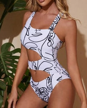 Load image into Gallery viewer, Women&#39;s Swimwear One Piece Monokini Swimsuit Cut Out Geometric Print
