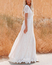 Load image into Gallery viewer, Women&#39;s Maxi long Dress Short Sleeve Solid Color Embroidered Lace
