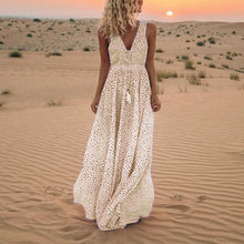 Load image into Gallery viewer, Fashion Summer New V-neck Sleeveless Maxi Dress Holiday Beach Polka Dot Bohemian Dress
