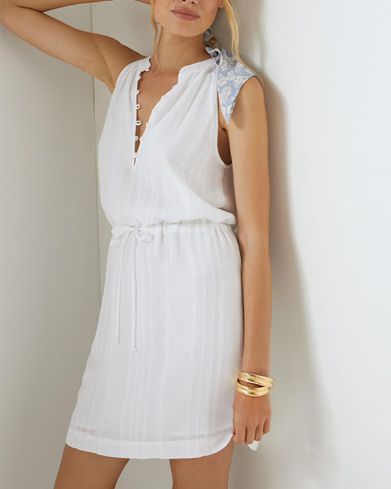 Women's Mini Dress White Sleeveless Solid Color V Neck