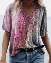 Load image into Gallery viewer, Casual Marbling Print V Neck Short Sleeve Multicolor T-shirts
