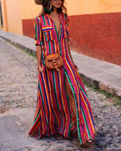 Load image into Gallery viewer, Women&#39;s Color V-neck Stripe Half Sleeve Dress
