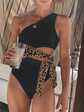 Load image into Gallery viewer, Women&#39;s One-Shoulder Leopard Print One-Piece Swimwear
