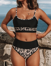 Load image into Gallery viewer, Patchwork Leopard Print High Waisted Bikini Set
