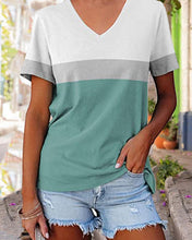 Load image into Gallery viewer, Women&#39;s Daily Weekend Short Sleeve Print Grey Stripe V Neck Basic T-shirts
