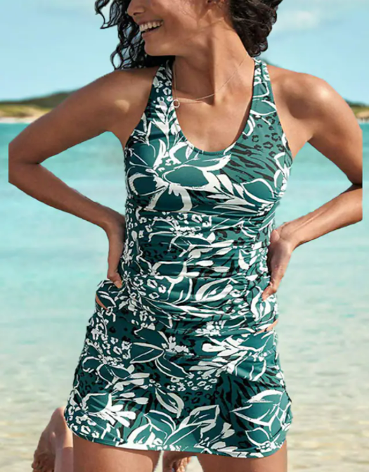 Women's Swimwear Tankini 2 Piece Swimsuit Open Back Print Floral