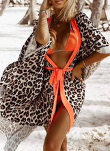 Load image into Gallery viewer, Leopard Print V-Neck Plus Size Casual Vacation Cover-ups Swimsuits
