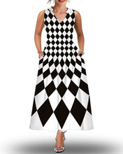 Load image into Gallery viewer, Women&#39;s Casual Diamond-type Lattice Print Notched Neck Tank Dress
