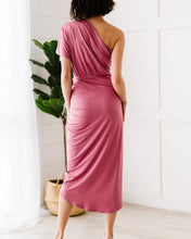 Load image into Gallery viewer, Women&#39;s Solid Color Pink Elegant One Shoulder Twist Wrap Tulip Hem Dress
