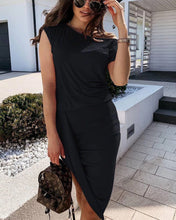 Load image into Gallery viewer, Women&#39;s Solid Color One Shoulder Short Sleeve Ruched Asymmetric Hem Shift Knee-Length Dress
