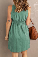 Load image into Gallery viewer, Women&#39;s Solid Casual V Neck High Waist Button Front Tank Dress
