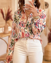 Load image into Gallery viewer, Women&#39;s Casual Allover Print Collar Neck Button Up Long Sleeve Blouses
