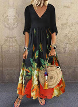 Load image into Gallery viewer, Floral V-Neckline Half Sleeve Maxi Shift Dress
