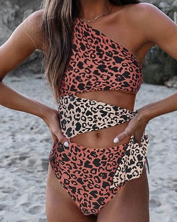 Women's Leopard Color Block Lace One-piece Swimsuits