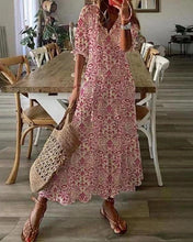 Load image into Gallery viewer, Women&#39;s Casual Print V-neck Half Sleeve Long Dress

