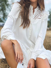 Load image into Gallery viewer, Sexy Cut Out Long Sleeve White Summer Dress With Stand Collar
