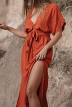 Load image into Gallery viewer, Women&#39;s Elegant V Neck Split Thigh Romantic Orange Solid Dress

