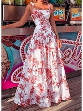 Load image into Gallery viewer, Women&#39;s Swing Dress Maxi long Dress Green Blue Gray Red Sleeveless Floral Zipper Patchwork Cold Shoulder Summer
