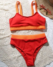 Load image into Gallery viewer, Sexy Solid Color Multicolor High Waist Stitching Split Bikini Swimsuit
