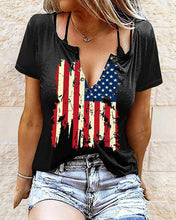 Load image into Gallery viewer, Independence Day Flag Print Eyelet Decor T-shirt
